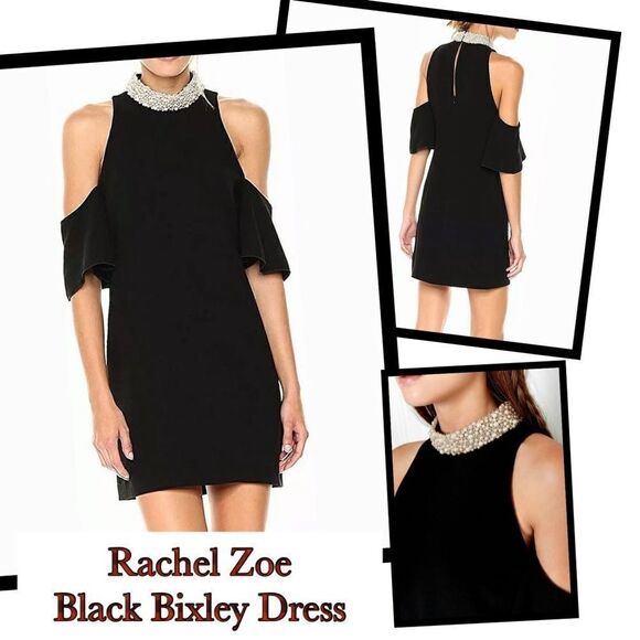 Rachel Zoe Black cold shoulder pearl choker Dress - Picture 1 of 15